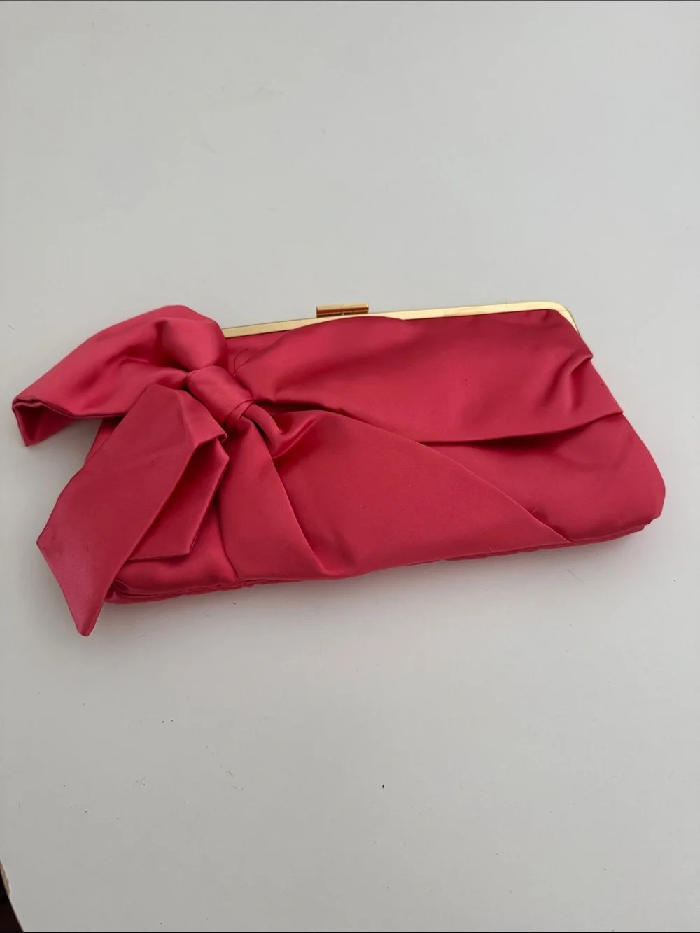 100% silk J.Crew pink w/ gold tone snap bow clutch handbag purse new with tag
